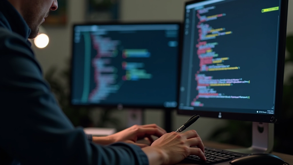 مطور يكتب كود HTML مع صفات ARIA على شاشة، مع دليل WCAG مفتوح بجانبه